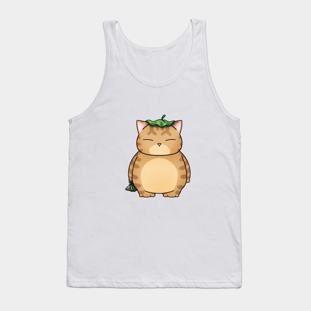 Fat Orange Cat with Leaf Umbrella Tank Top by Takeda_Art